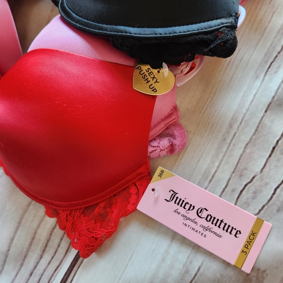 NWT Juicy Couture Pushup Bra Pack Set Of 3 Black Red, Women's Size 36B - Picture 2 of 7